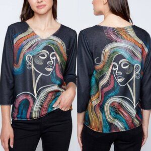 Via Vitale Italy Art Deco Face Graphic Top Sz M NWT​